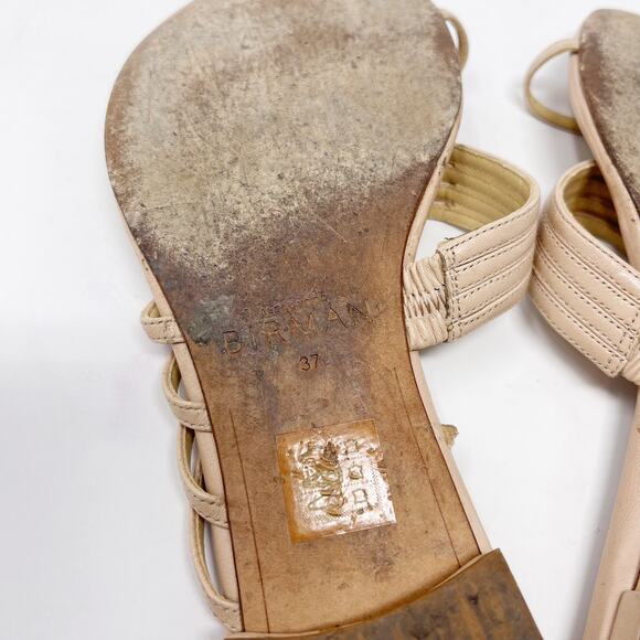Alexandre Birman 37 Sand Cream Strappy Flat Toe Ring Sandals Leather Size 7 Nude - Picture 10 of 12